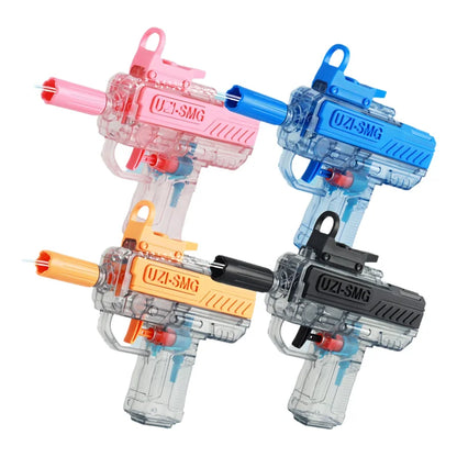 Transparent UZI Water Gun Manual High Pressure Auto Slide Bore Water Blaster Summer Beach Pool Fight Toy Gifts for Kids Adults