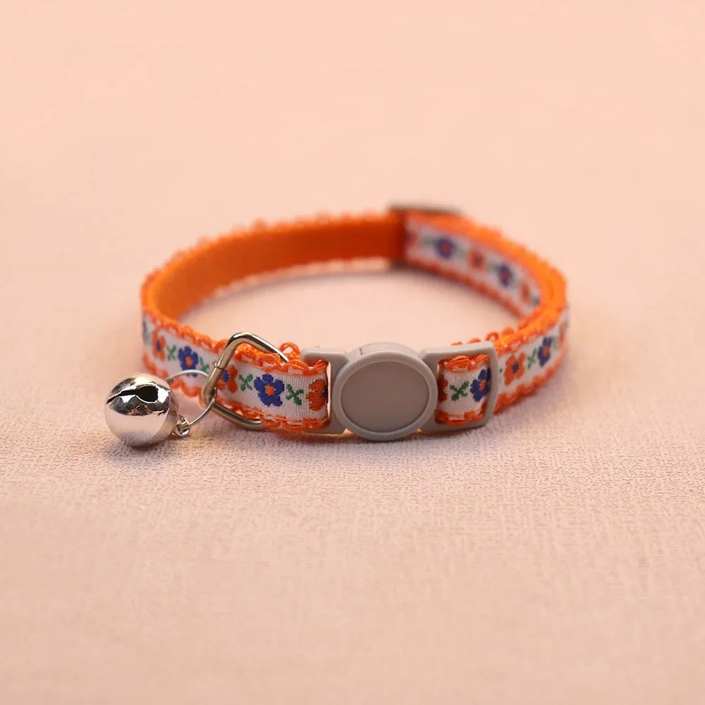 Hand Knitting Flower Pet Collar With Bell Colorful Retro Style Cat Collar Adjustable Safety Necklace For Puppy Cat Accessories