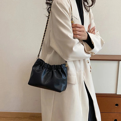 Women Chain Shoulder Bag Versatile Crossbody Tote Bag Casual Pleatd Hobo Bag Satchel Sling Bag Girl Stylish Purse