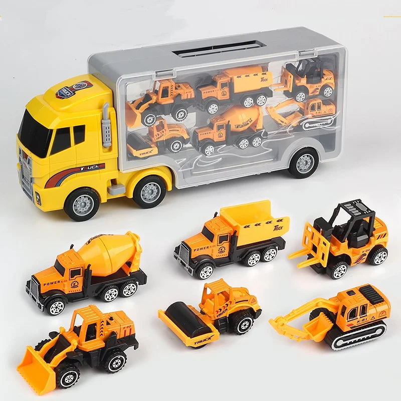 10 In 1 Construction Toys Truck Storage Die-cast Vehicle Transporter Car Set Excavator Dump Truck Digger Backhoe for Kids Gift