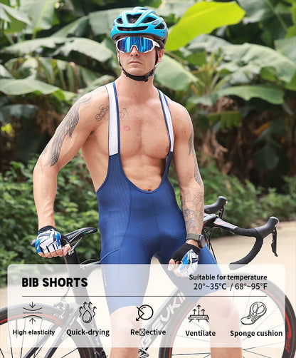 X-TIGER Men's Cycling Shorts Long Distance Riding Bib Shorts Pro Men's Cycling Shorts High Density Foam Cushion 5 CM Leg Gripper