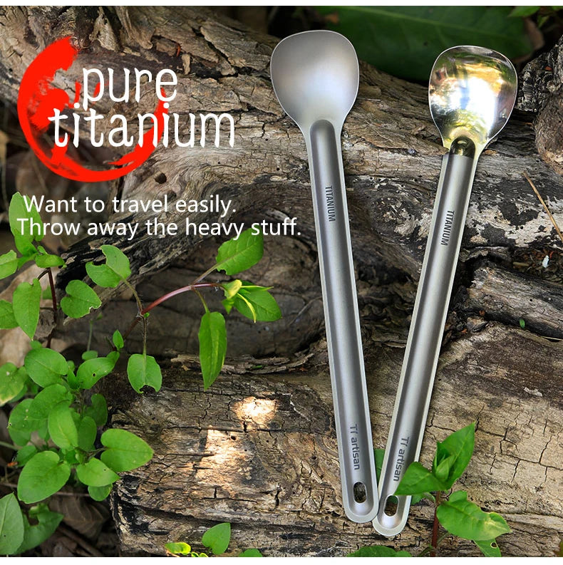 Tiartisan Titanium Long Handle Spork Spoon Cutlery Ultralight Tableware Outdoors Portable Dinnerware Camping Equipment