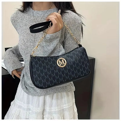 Women's Trendy Shoulder Bag with Belt Decoration Retro Underarm Handbag for Commuting