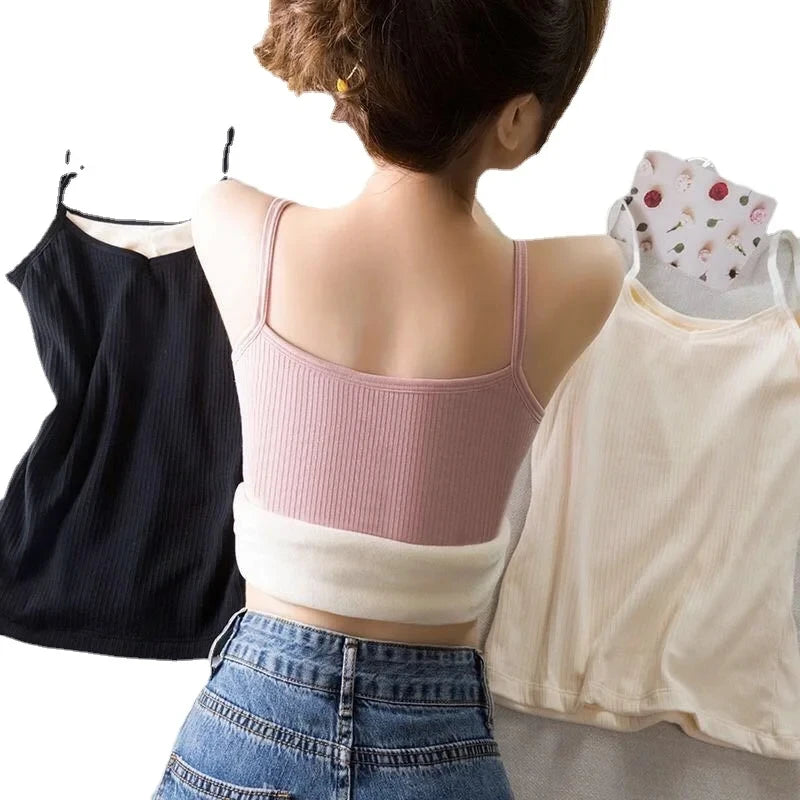 T-shirt Sleeveless Tops Women Winter Warm Underwear Solid Color Thermal Casual Nightwear Sexy Elasticity Female Thin Velvet