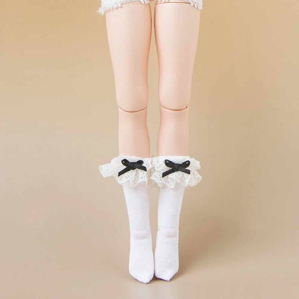 Blyth Socks Fashion Long Socks Lace Bow Socks Black White for Licca Azone Momoko OB24 OB22 OB27 YMY Doll Accessories