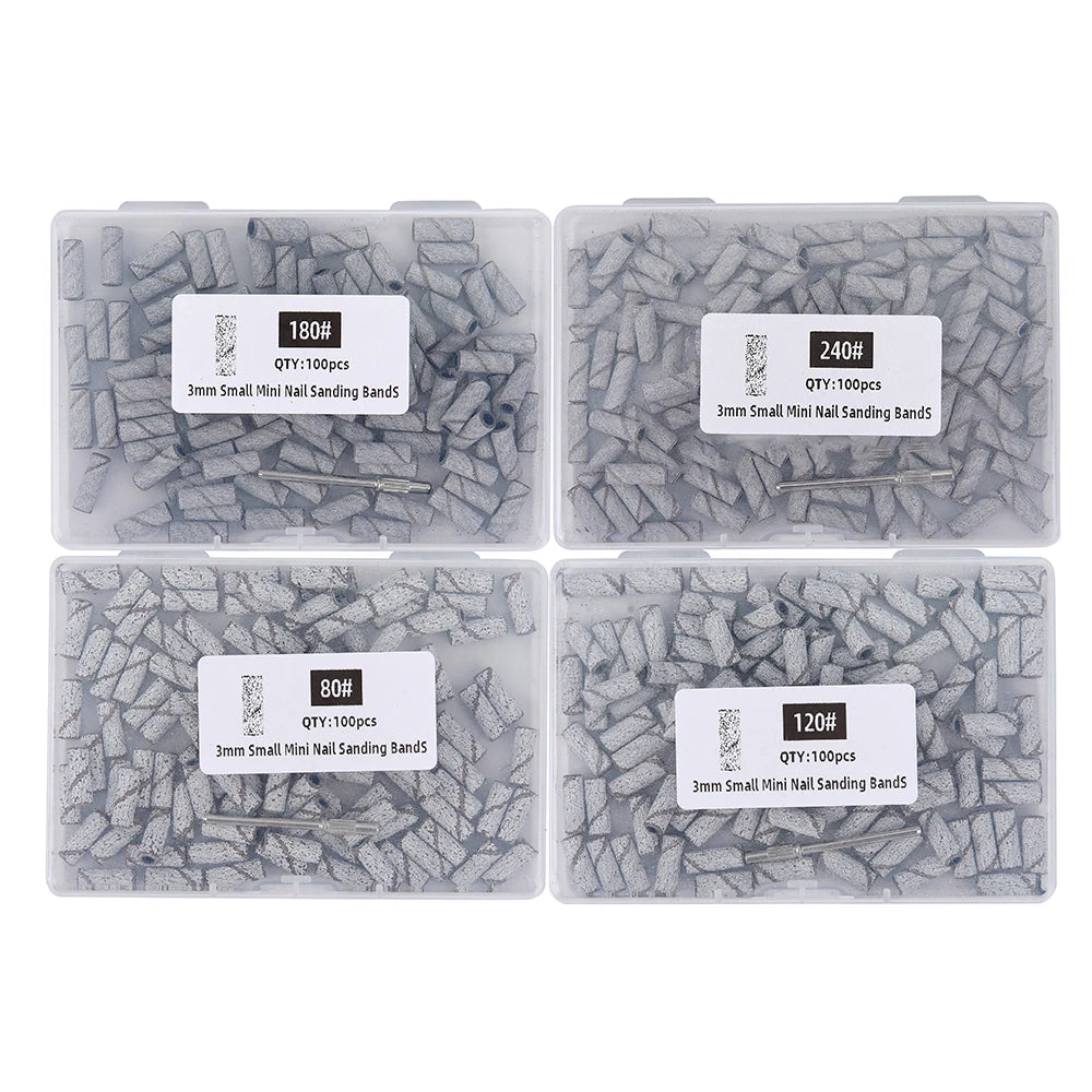 3mm Nail Sanding Bands-80/120/180/240 Grit Mini Nail Drill Bit Electric Nail File Accessory Polishing Manicure Tool 50/100pcs
