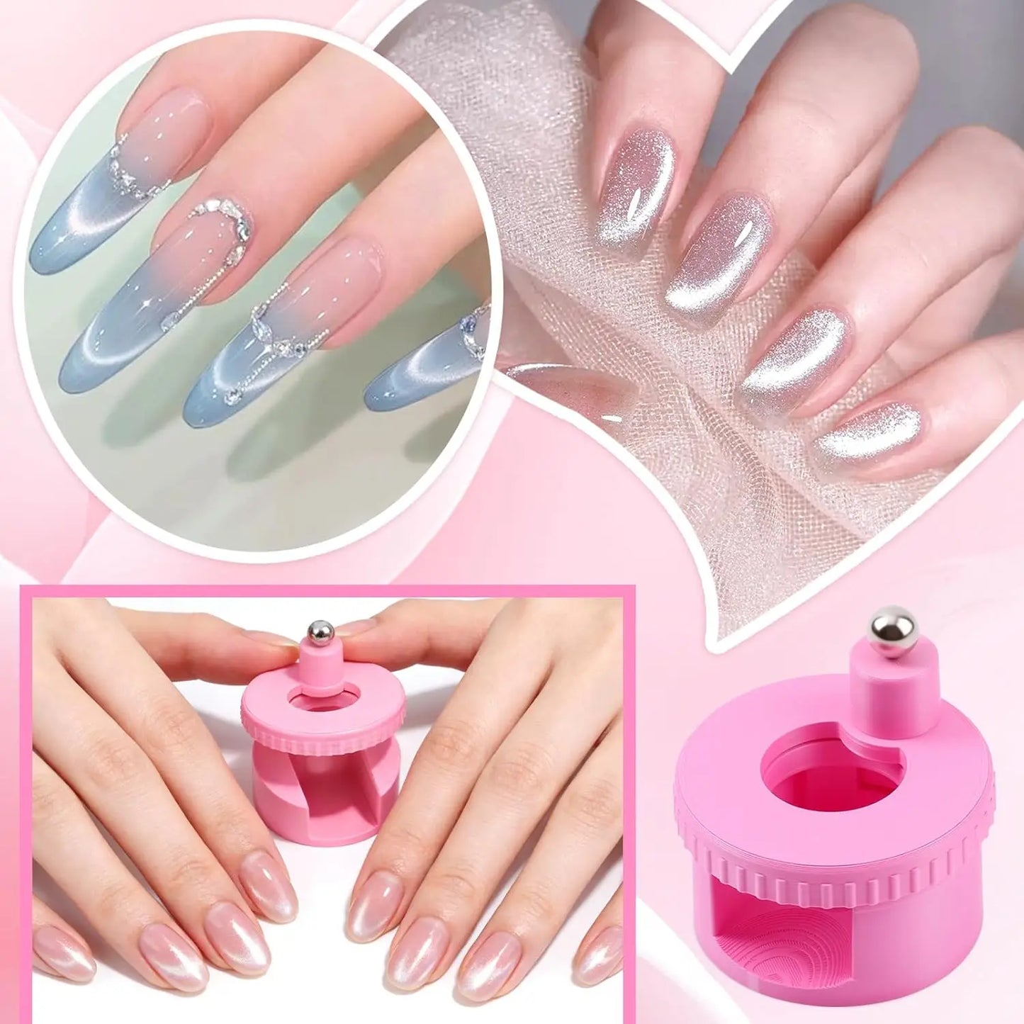 Rotating Cat Eye Nail Magnet Wide Light Glass Bead Effect Multifunctional Strong Automatic Nail Art Magnetic for Gel Nail Polish