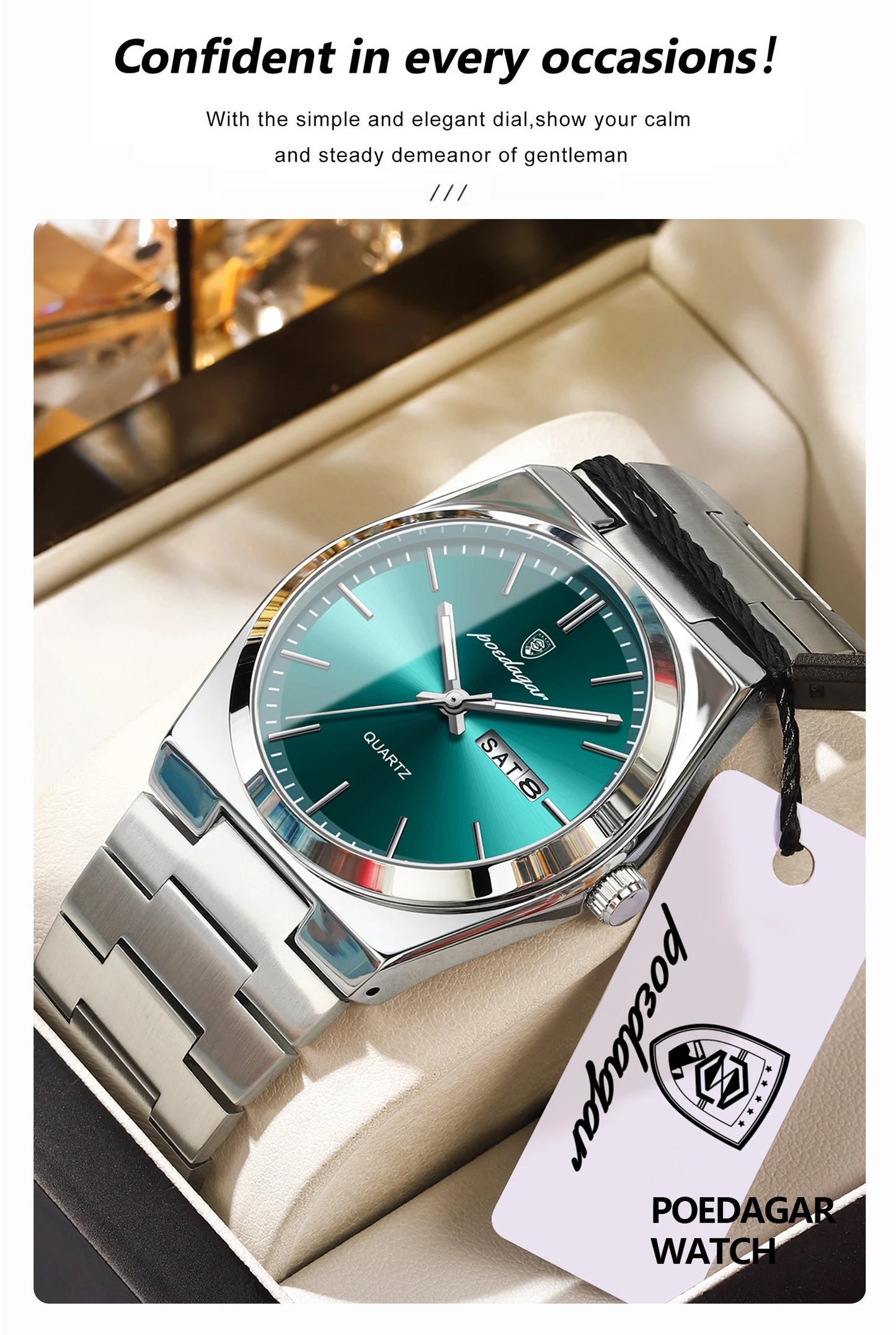 POEDAGAR Exquisite Business Men Watch Stainless Steel Waterproof Luminous Man Wristwatch Date Week Classic Men's Quartz Watches