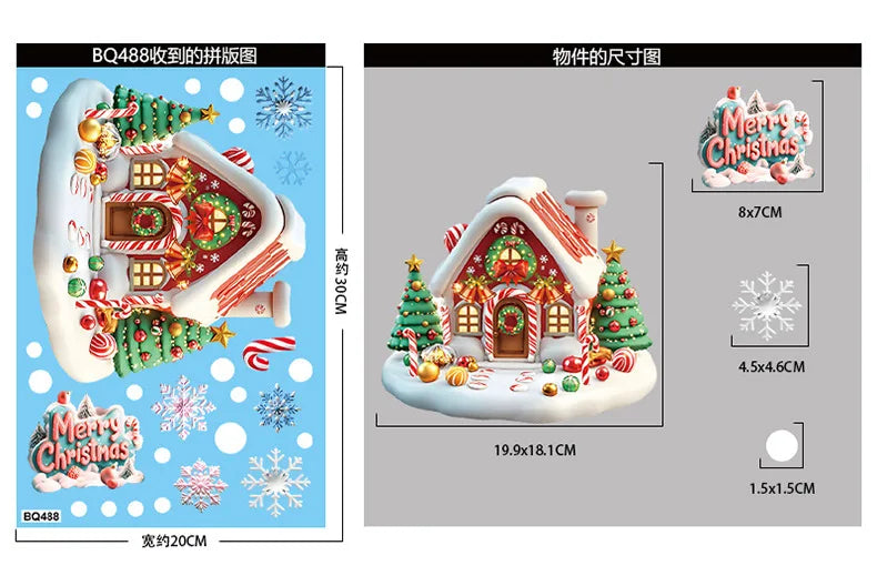 2025 Christmas Static Window Clings - Gingerbread Man Snowman Snowflake & Santa Claus Decals for Xmas Holiday Party Decorations