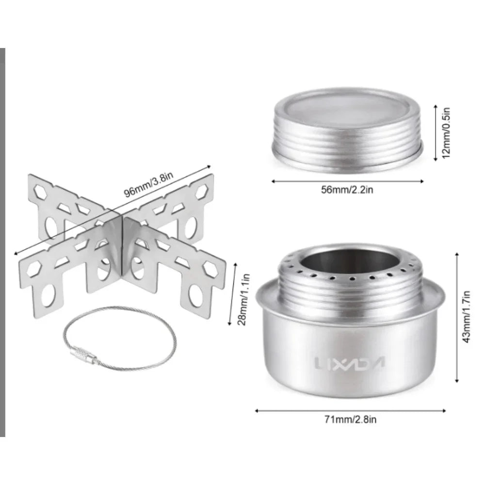 Portable Mini Aluminum Alloy Alcohol Camping Stove with Lid for Outdoor Hiking and Backpacking