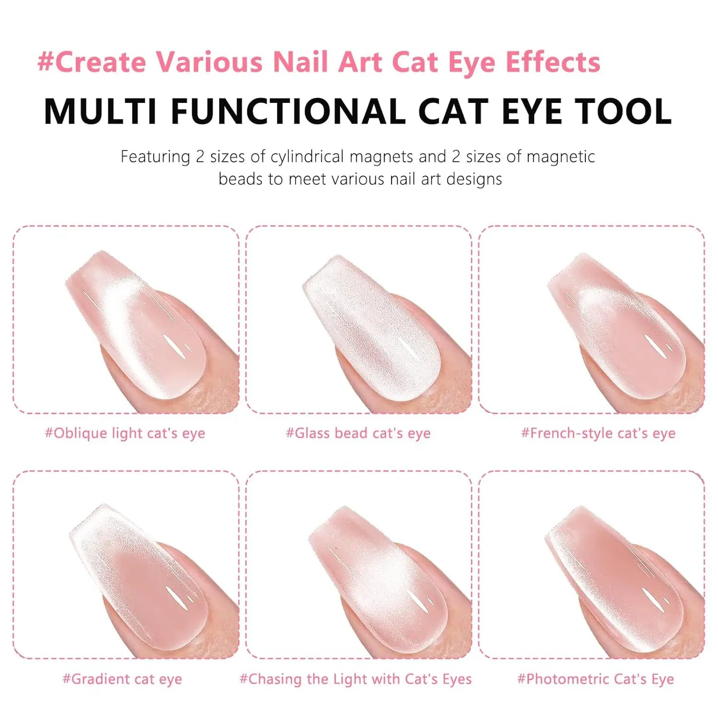 1/2Pcs Nail Cat Eye Magnetic Ball With Nail Magnetic Stick Tool Set Double-head Strong Magnet Pen 3D Cat Eye Gel Nail Supplies