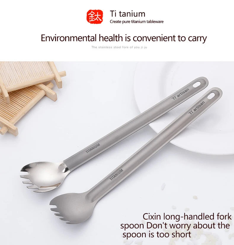 Tiartisan Titanium Long Handle Spork Spoon Cutlery Ultralight Tableware Outdoors Portable Dinnerware Camping Equipment