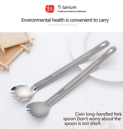 Tiartisan Titanium Long Handle Spork Spoon Cutlery Ultralight Tableware Outdoors Portable Dinnerware Camping Equipment
