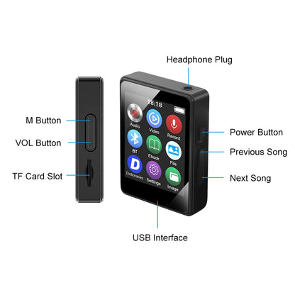 Portable Bluetooth 5.0 MP3 Player With LED Screen Music Stereo Speaker Mini MP4 Video Playback FM Radio Recording For Walkman
