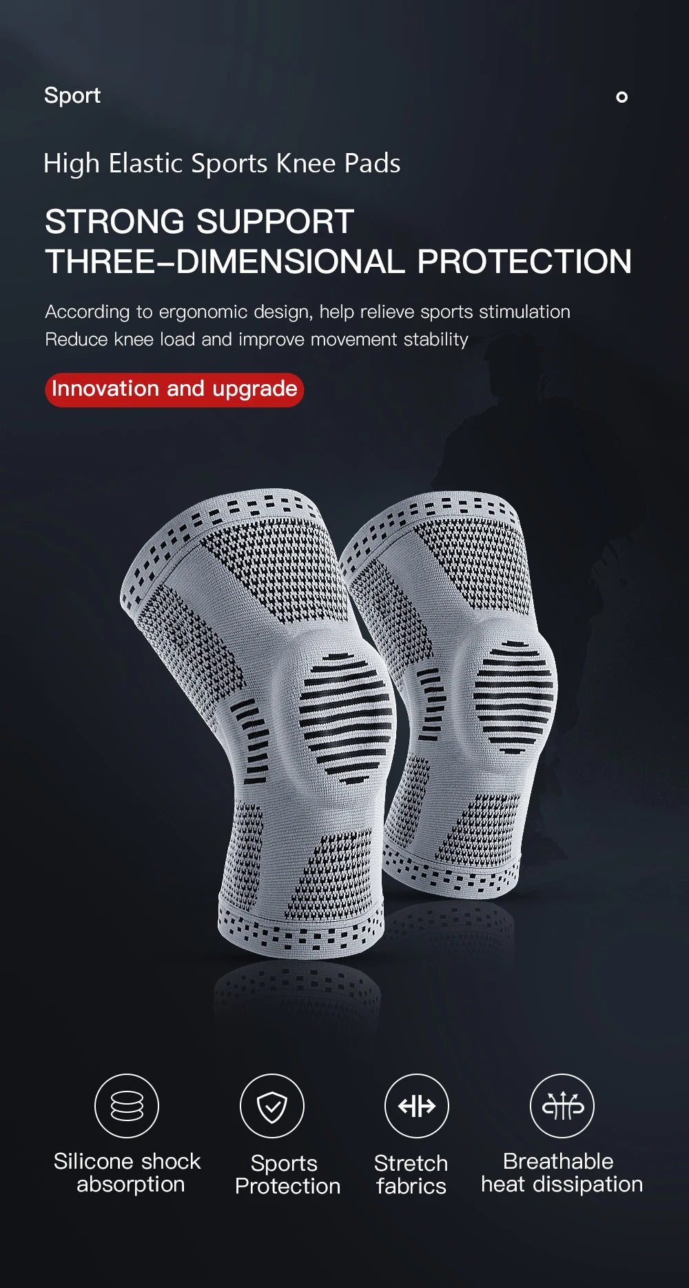 1Pcs Silicone Spring Full Knee Support Patella Medial Support Strong Meniscus Compression Protection For Men Women Running Sport