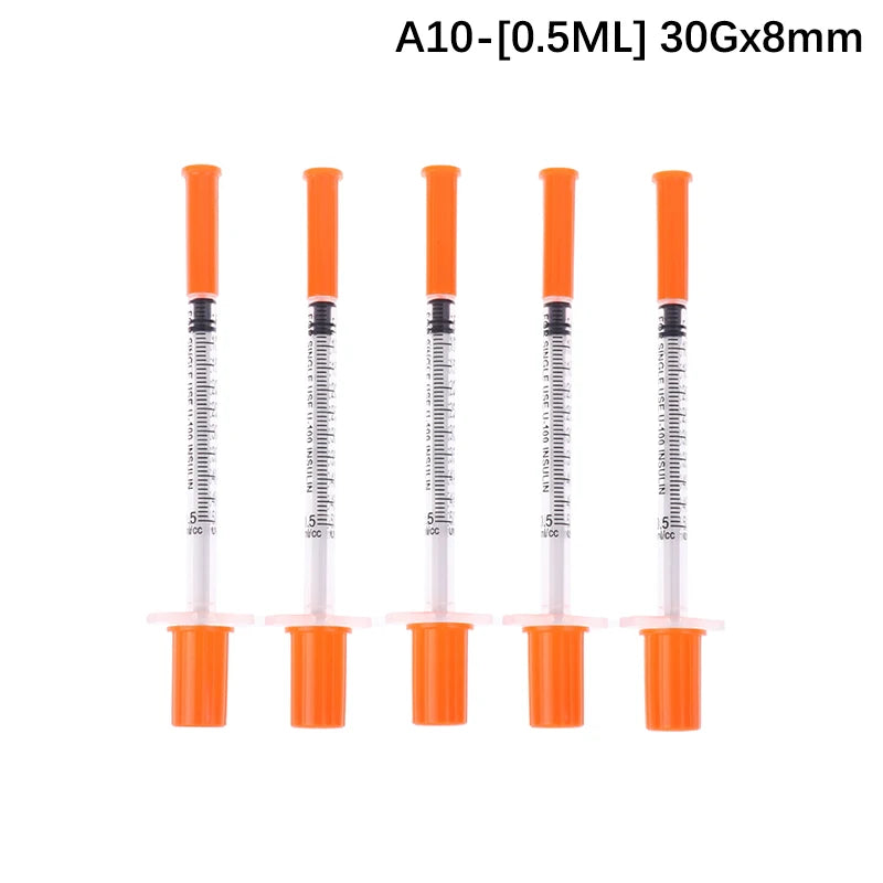 5Pcs 0.3/0.5/1ML Disposable Plastic Veterinary Syringe Orange Cap Sterile Insulin Syringe With Needles For Pet Farm Animal