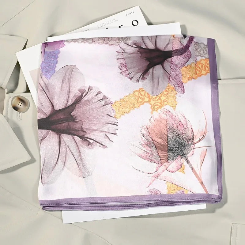 53cm Silk Printed Hijab Scarf for Women Silk Floral Print Small Scarf Fashionable and Versatile Scarf Neck Protector Hijab