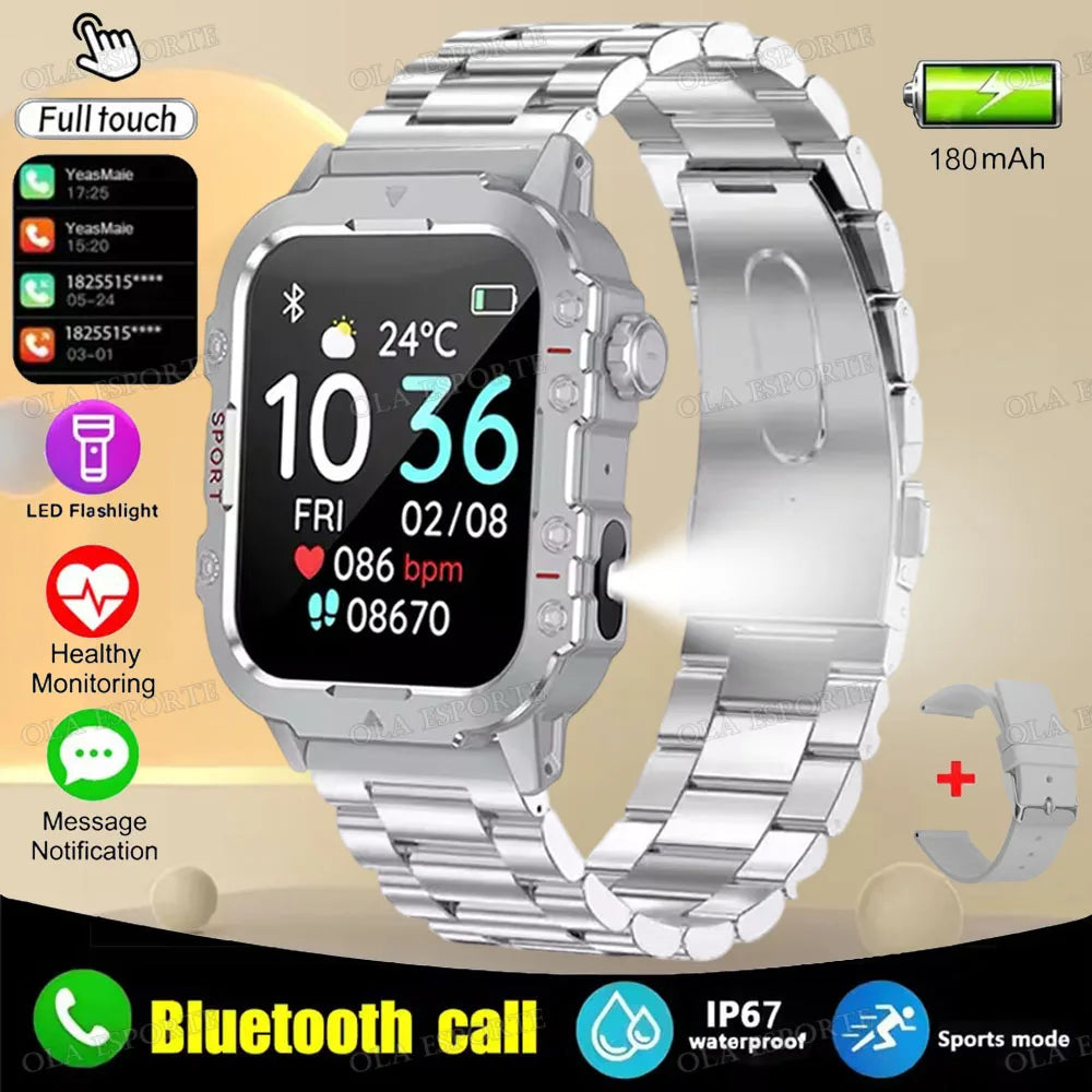 2025 New Military Smart Watch Men IP67 3ATM Waterproof Outdoor Sports Fitness Tracker Health Monitor 1.44Inch BT Call Smartwatch