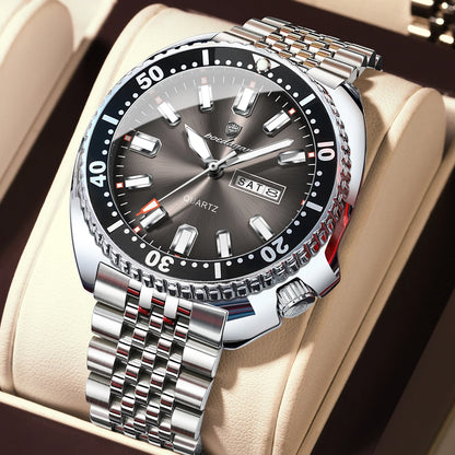 POEDAGAR Luxury Business Men Watch Date Week Waterproof Luminous Man Wristwatch Sport Stainless Steel Quartz Men's Watches Reloj