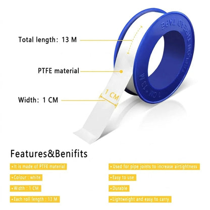 YITAPE 3/6 Rolls PTFE Thread Seal Tape White 1cm*13M Waterproof Plumbers Tape for Shower Head Pipe Sealing Leak-Proof Sealant