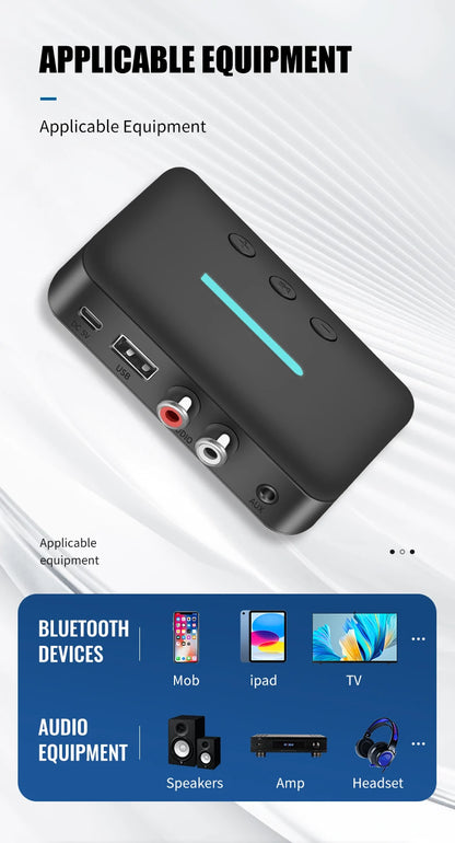 USB Bluetooth 5.3 Audio Receiver Adapter Wireless Stereo Music 3.5mm AUX R/L RCA Support U-Disk Playback For Desktop Speaker Amp