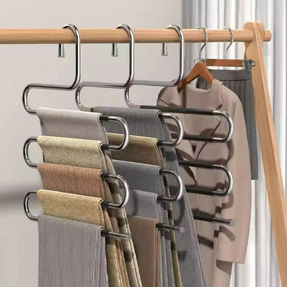 Stainless Steel Multi-layer Pants Rack S-shaped Magic Pants Hanging Anti Slip And Space Saving Sardrobe Storage Rack