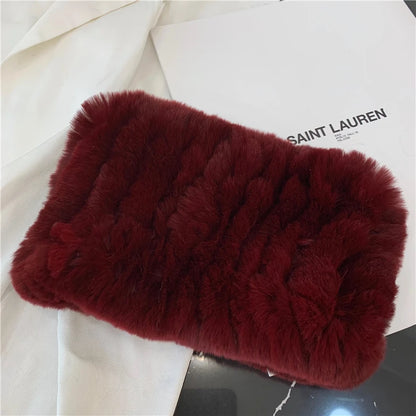 Women Handmade Stretch 100% Real Rabbit Fur Scarf Knit Genuine Rex Rabbit Fur Headbands Girls Natural Rabbit Fur Ring Scarves