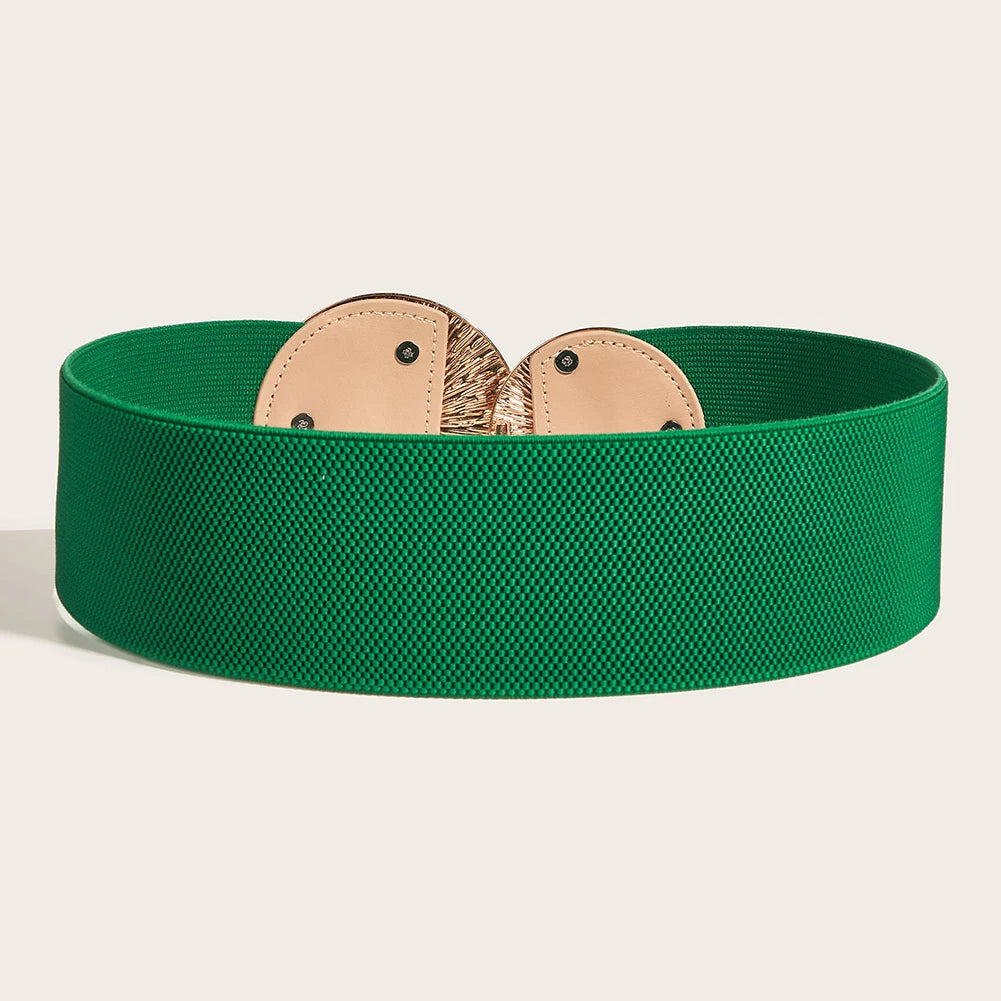 Women Solid-Color Belt,Wide Elastic Belt ,Coat/Dress Accessories Waist Belt,Chunky-Gold Discs Round Belts,for Daily/Party Use