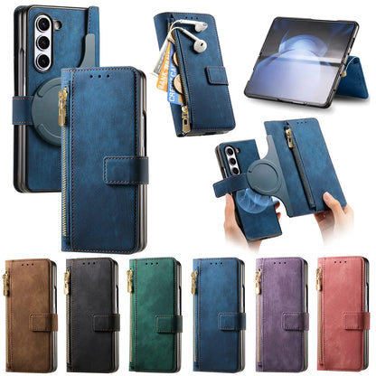 2 in 1 Magnetic Zipper Cards Solt Wallet Leather Case For Samsung Galaxy Z Fold 8 ultra 7 6 5  Wireless Charging Bag Purse Cover