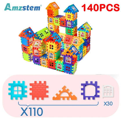 140-25PCS Large Scale House Building Blocks Simulation Window Design Construction Set Kindergarten Toys For Boys And Girls Gift