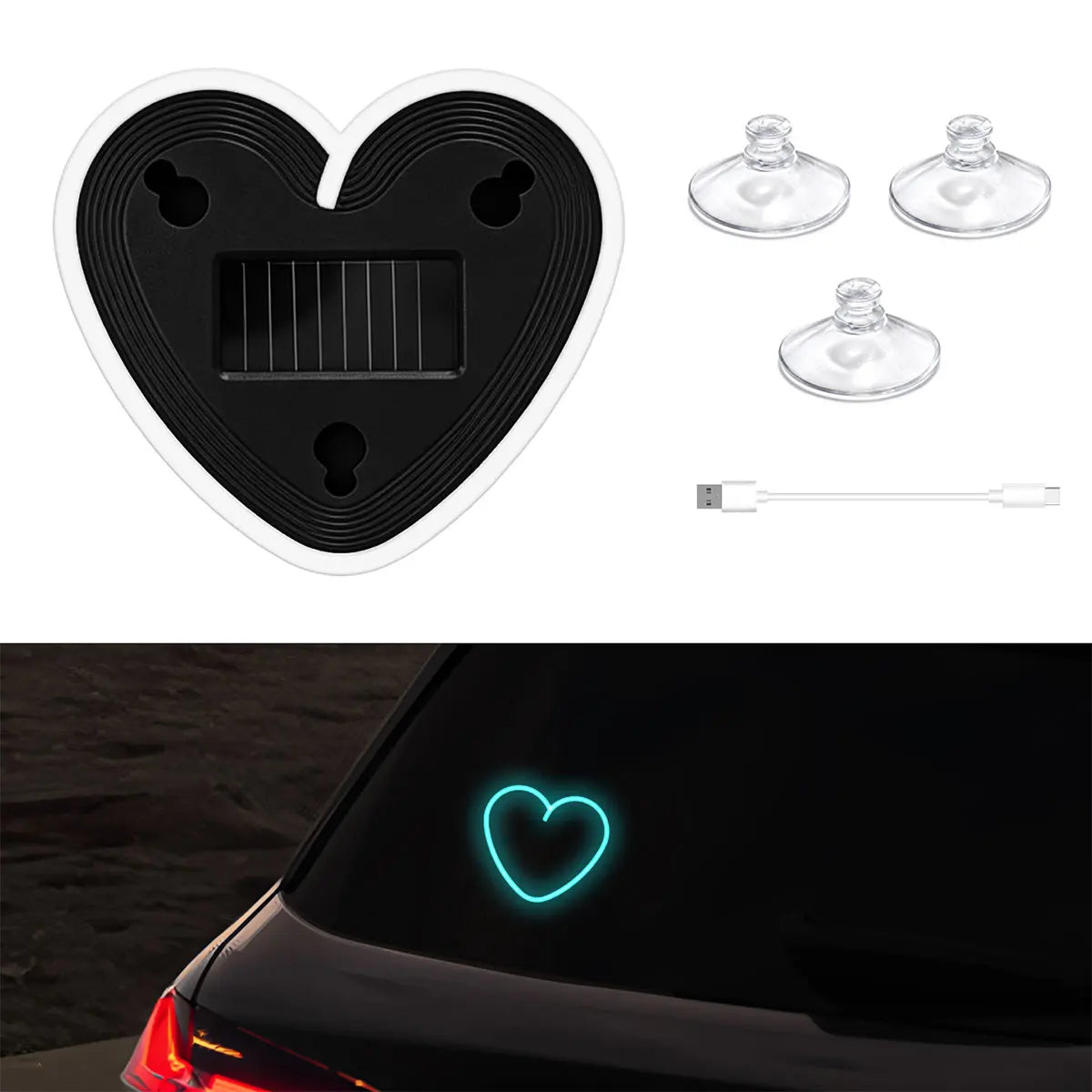 Universal Solar Atmosphere Light Heart-shaped Dynamic Gradient LED Fit Car Interior Ambient Light Decoration Accessory RGB