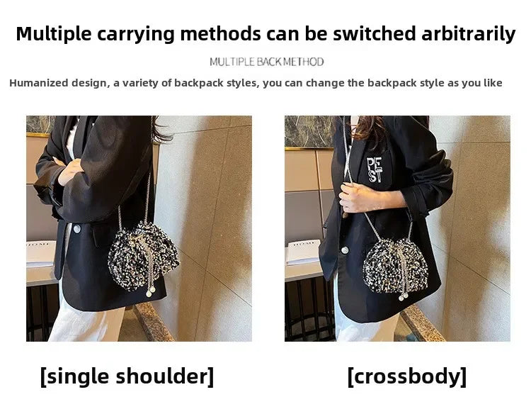 Crossbody Bags Sequin Women's New Korean Bucket Bag Bright Eyes Style Fashion Crossbody Dinner Single Shoulder Bags