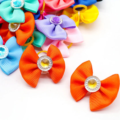 20pcs Dog Hair Bows Dog Bows with Diamond Colorful Grooming Rubber Band for Small Dog Pet Girls Grooming Hair Accessories