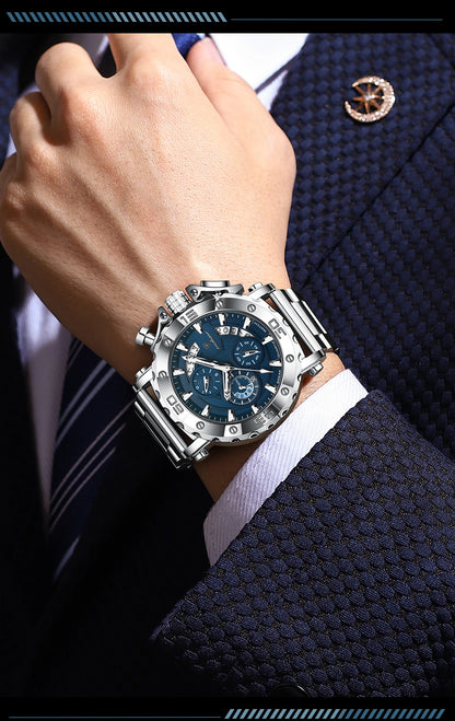 POEDAGAR Luxury Men's Watch Calendar Luminous Waterproof Man Clock Chronograph Stainless Steel Quartz Watches For Men Reloj Gift