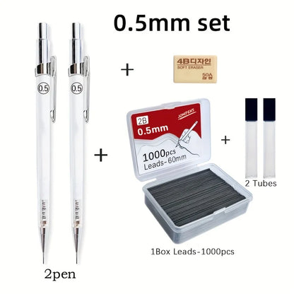 Transparent Mechanical Pencils 0.5 0.7 0.9mm with Lead 2B 60mm Art Drawing Automatic Pencil Replaceable Refills with 2 Tubes