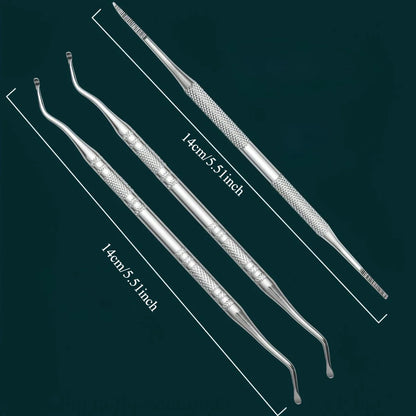 3pcs Stainless Steel Manicure Drill Set - Includes Nail File And Toe Nail Lifter, Non-Slip Comfortable Grip, Unscented tool