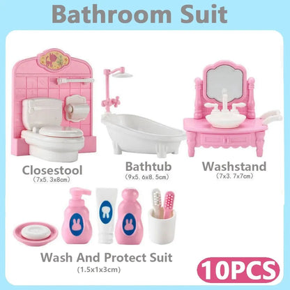 Hot Sale Cute Kawaii Pink 10 Items/Lot Miniature Dollhouse Furniture Accessory Kids Toys Kitchen Cooking Things For Girl Gifts