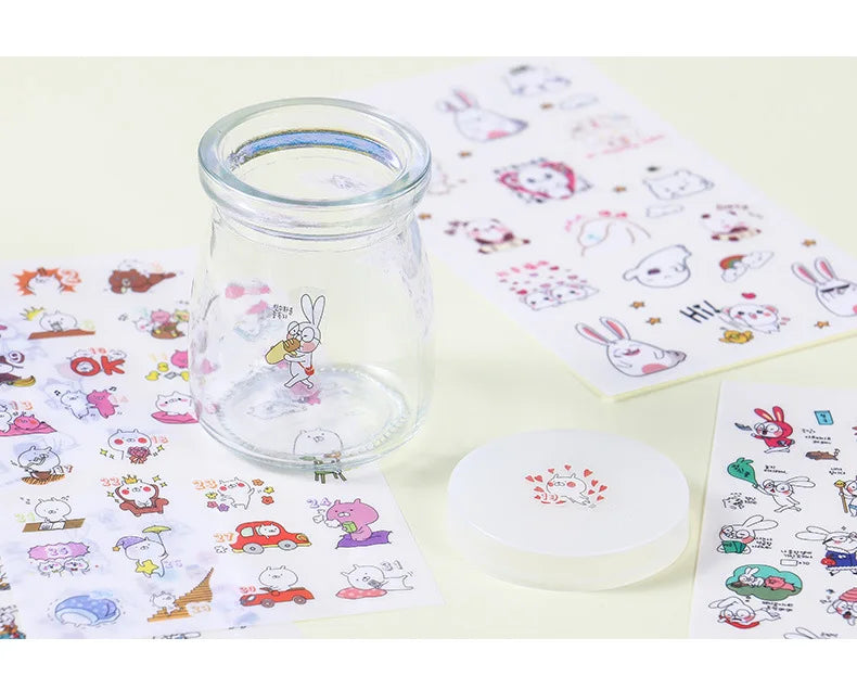 6Pieces/Set Transparent Pvc Waterproof Cartoon Sticker DIY Hand Account Decorative Stickers Kawaii Phone Cup Stickers