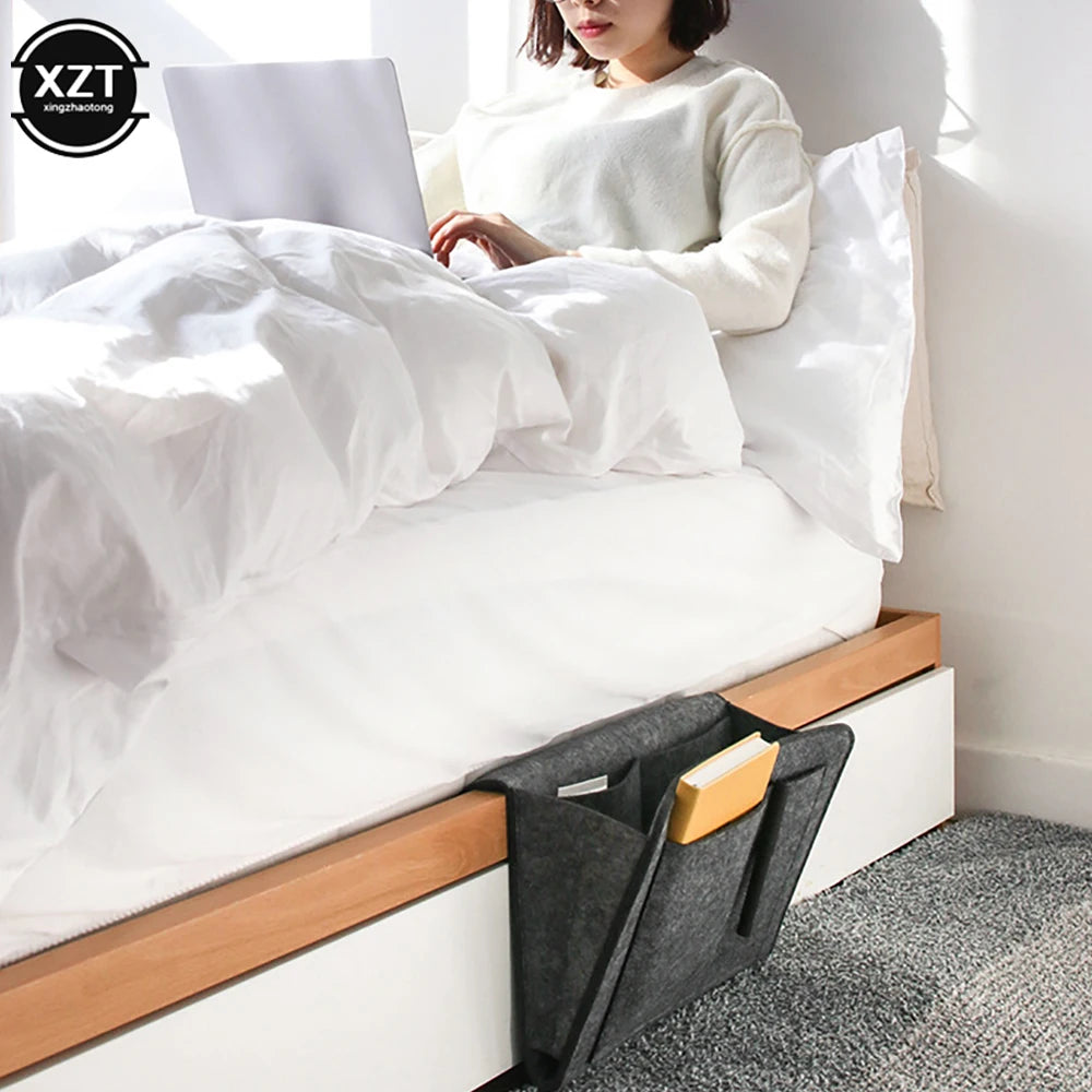 1pc Felt Bedside Storage Organizer Phone Book Magazine Holder Pockets Hanging Storage Bag Baby Tissue Box For Bed Sofa Side Pouc