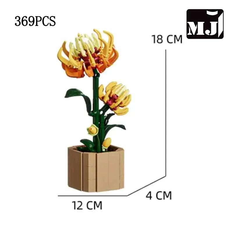 MJ BLOCK Sunflower Potted House Decoration Creativity MOC Model Bricks DIY Flowers Toy Building Block Gifts for Kids Girls