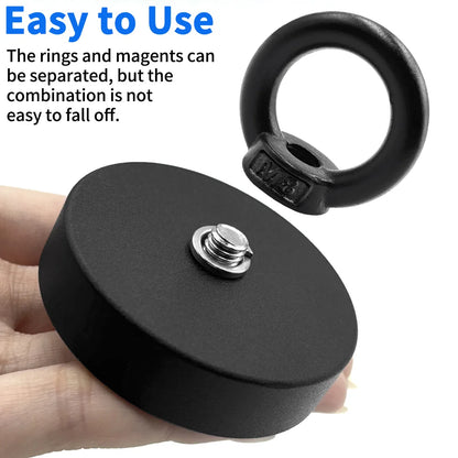 D16~D42mm Heavy Duty Neodymium Fishing Hook N52 Super Strong Rare Earth Magnet with Countersunk Hole Eyebolt Salvage