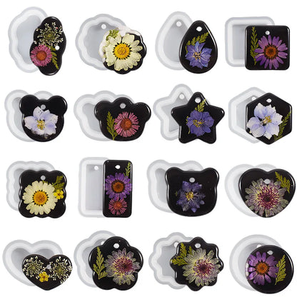 16PCS Silicone Jewelry Molds Kit with Hole Heart Geometry DIY Epoxy Resin Mold Necklace Keychain Pendants Earrings Making Mould