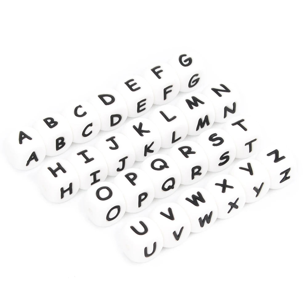 LOFCA 40PCS/Lot Alphabet 12mm Food Grade Letter Silicone Beads Baby Bead Pacifier Chain BPA Free  for Name Make DIY Necklace