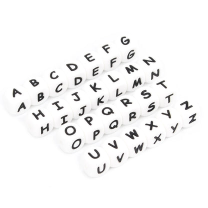 LOFCA 40PCS/Lot Alphabet 12mm Food Grade Letter Silicone Beads Baby Bead Pacifier Chain BPA Free  for Name Make DIY Necklace