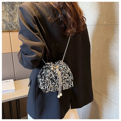 Crossbody Bags Sequin Women's New Korean Bucket Bag Bright Eyes Style Fashion Crossbody Dinner Single Shoulder Bags