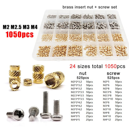 M1.4 M1.6 M2 M2.5 M3 M4 M5M6 Brass Copper Twill Knurled Thread Hot Heat Melt Injection 3D Print Embed Insert Nut Screw Kit Set