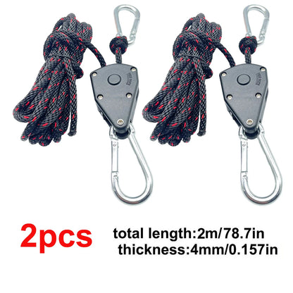 4mm Camping Tent Tie Down Rope Tightener Fastening Pulley Ratchet Hangers Awning Rope Hook Canopy Buckle Rope Tightening Tool