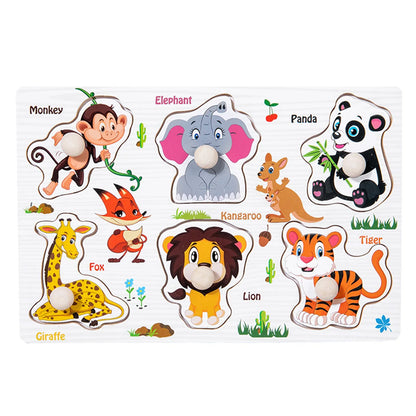 1pc Wooden Jigsaw Puzzle Kids Montessori Games Educational Toys for Children Animal Fruits Shapes Hand Grasp Board Wood Puzzles