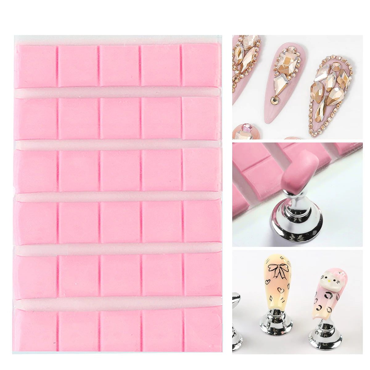 New 30Pcs PInk Green Nail Adhesive Glue Clay Reusable Tacky Gel,Use With Nail Art Practice Stand Manicure Tools Supplies