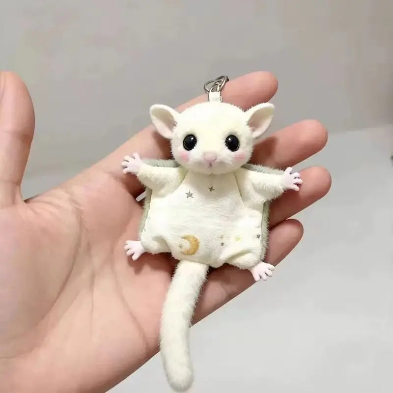 Cute White Sugar Glider Plush Keychain Stuffed Animal Pendant With Moon Star Pattern Bag Backpack Hanging Gift For Girlfriends